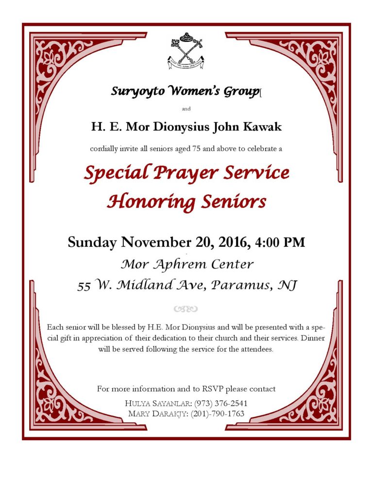 Invitation for our Honorable Seniors and their Families – Syriac